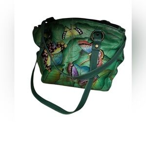 Anuschka Green Butterfly Shoulder Bag